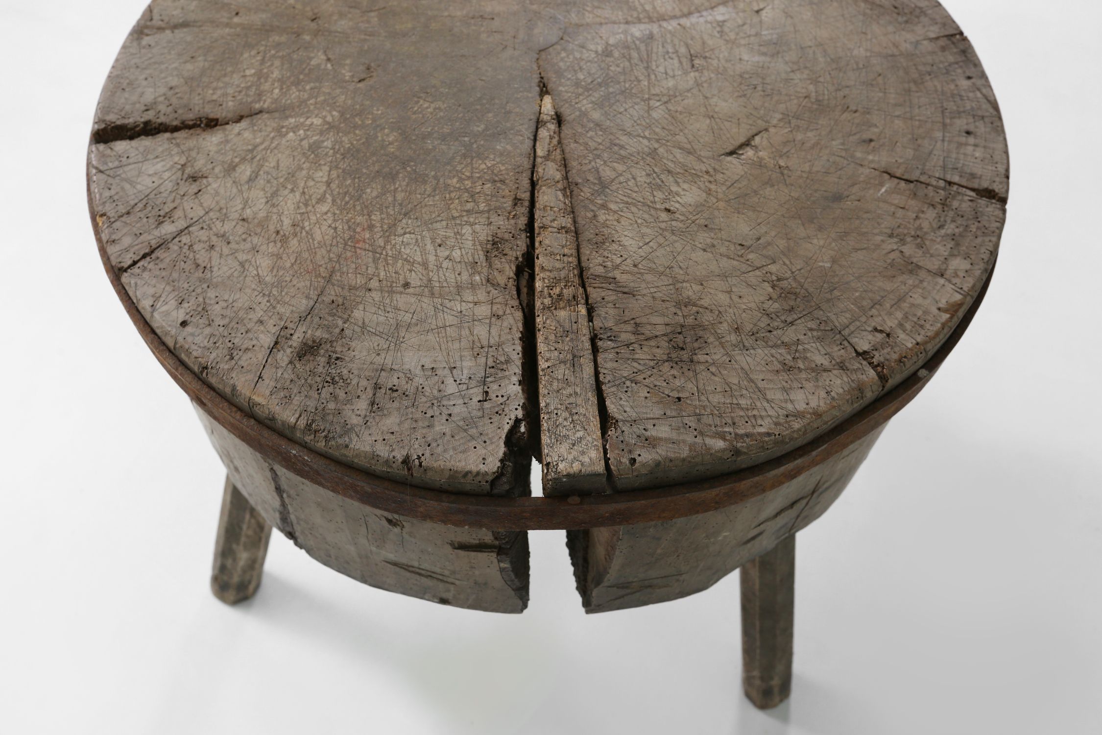 Large rustic French Chopping Block Table, France 1920sthumbnail
